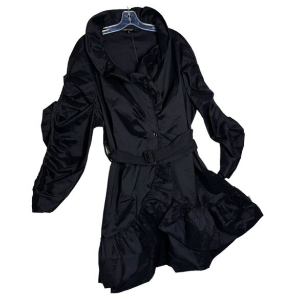 Samuel Dong Coat Dress Ruffle Collar Ruched Sleeves Shimmer Stretch Taffeta 3X - Picture 3 of 16